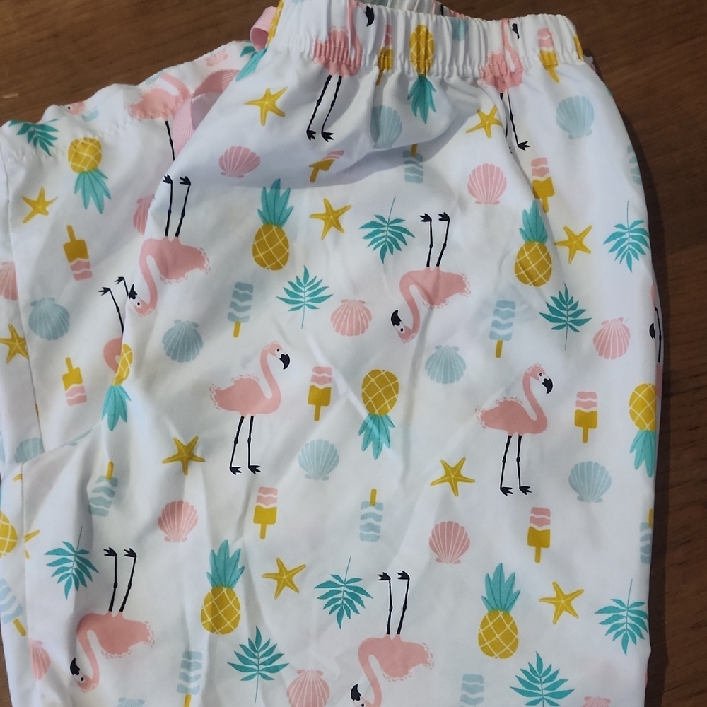 White and Pink Tropical Pajama Bottoms